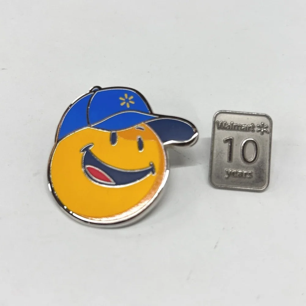 Walmart Employee Associate 10 Year Service Award Smiley Enamel Pins Lot of 2